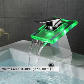 Zeitgenössisch Mittellage LED / Wasserfall with Keramisches Ventil Einhand Ein Loch for Chrom, Waschbecken Wasserhahn