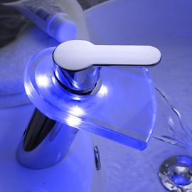 Zeitgenössisch Mittellage LED / Wasserfall with Keramisches Ventil Einhand Ein Loch for Chrom, Waschbecken Wasserhahn