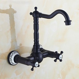 Traditionell Standard Spout Mittellage Breite spary with Keramisches Ventil Zwei Griffe Zwei Löcher for Bronze mit ölschliff, Armatur