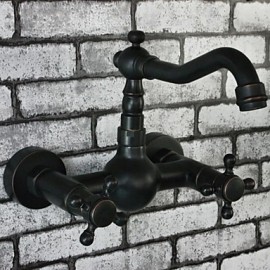 Traditionell Bar / Prep Wandmontage Wasserfall with Keramisches Ventil Zwei Griffe Zwei Löcher for Bronze mit ölschliff, Armatur für