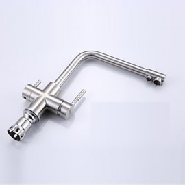 Zeitgenössisch Standard Spout Becken Breite spary / drehbarer with Keramisches Ventil Zwei Griffe Ein Loch for Gebürsteter Nickel,