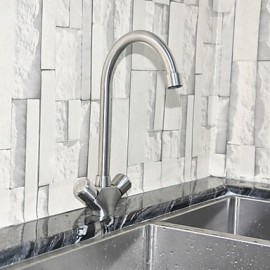 Zeitgenössisch Standard Spout Becken drehbarer with Keramisches Ventil Zwei Griffe Ein Loch for Edelstahl, Armatur für die Küche