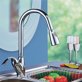 Zeitgenössisch Pull-out / Pull-down deckenmontiert drehbarer with Keramisches Ventil Einhand Ein Loch for Chrom, Armatur für die Küche