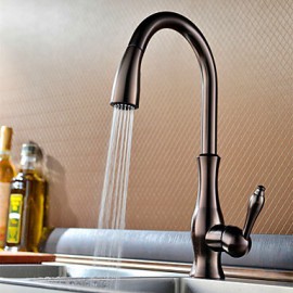 Antik Pull-out / Pull-down deckenmontiert Mit ausziehbarer Brause with Keramisches Ventil Einhand Ein Loch for Bronze mit ölschliff,
