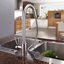 Zeitgenössisch Pull-out / Pull-down deckenmontiert Mit ausziehbarer Brause with Keramisches Ventil Einhand Ein Loch for Gebürsteter