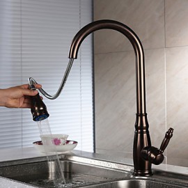 Antik Pull-out / Pull-down Mittellage Mit ausziehbarer Brause / drehbarer with Keramisches Ventil Einhand Ein Loch for Bronze mit